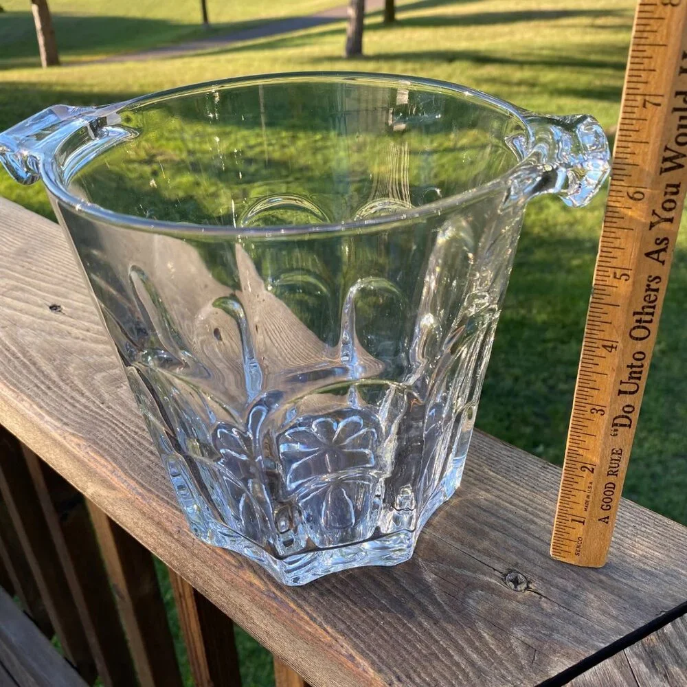 JAVIT CAMEO CRYSTAL ICE BUCKET Clear 64oz 2Qt 1982 #J258 Vintage USA